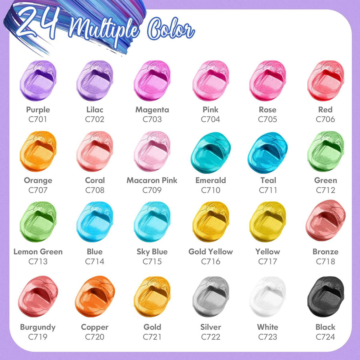Caliart 24 Colors Metallic Acrylic Paint Set with 12 Brushes, 34 Double Tip Brush Pens Art Markers, Canvas Ceramic Rock Craft Painting Kit Art Supplies Gift for Artists Kids Beginners