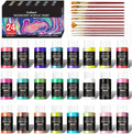 Caliart Iridescent Acrylic Paint, 24 Chameleon Colors in 59ml/2oz Bottles with 12 Brushes, Art Craft Paints Color-shifting for Adults Artists Beginners, Canvas Ceramic Wood Rock Painting Kit