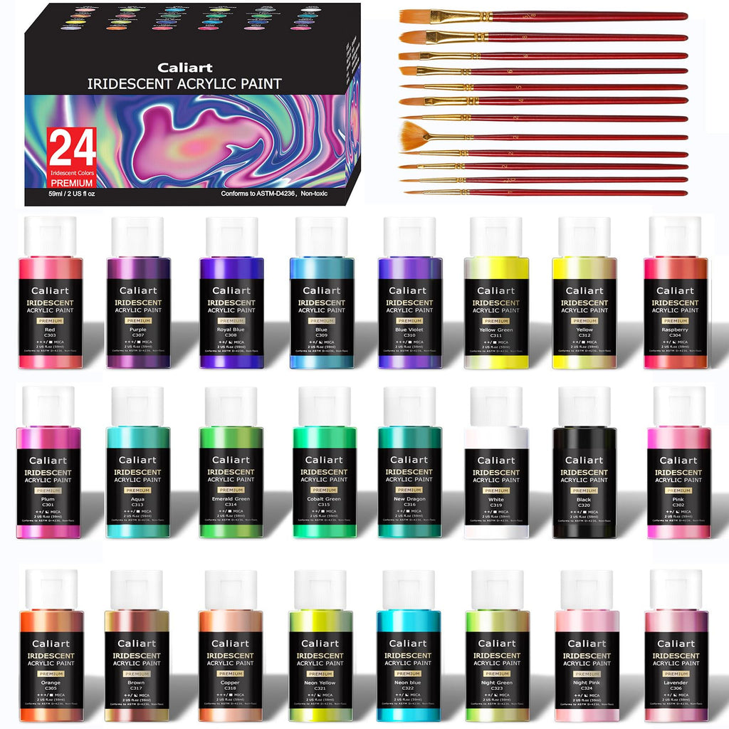 Caliart Acrylic Paint Set with 12 Brushes, 42 Colors (59ml, 2oz) Art Craft Paints Gifts for Adults Artists Beginners Painters, Halloween Pumpkin Canvas Ceramic Rock Painting Kit Art Supplies
