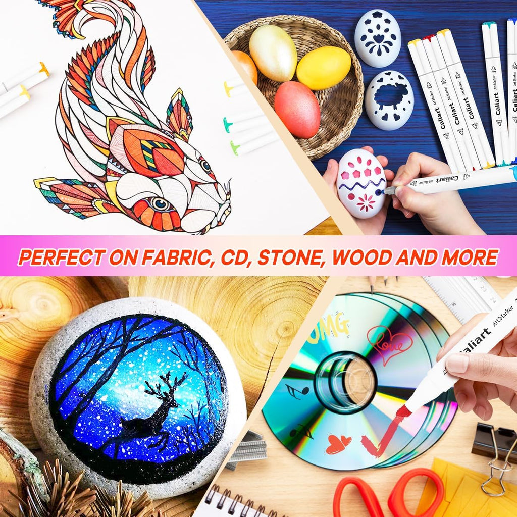 Caliart Alcohol Based Markers, 180 Colors Art Marker Set Fine & Chisel Dual Tip, Permanent Colored Pens for Adults Coloring Book Artists Illustration Sketch Drawing