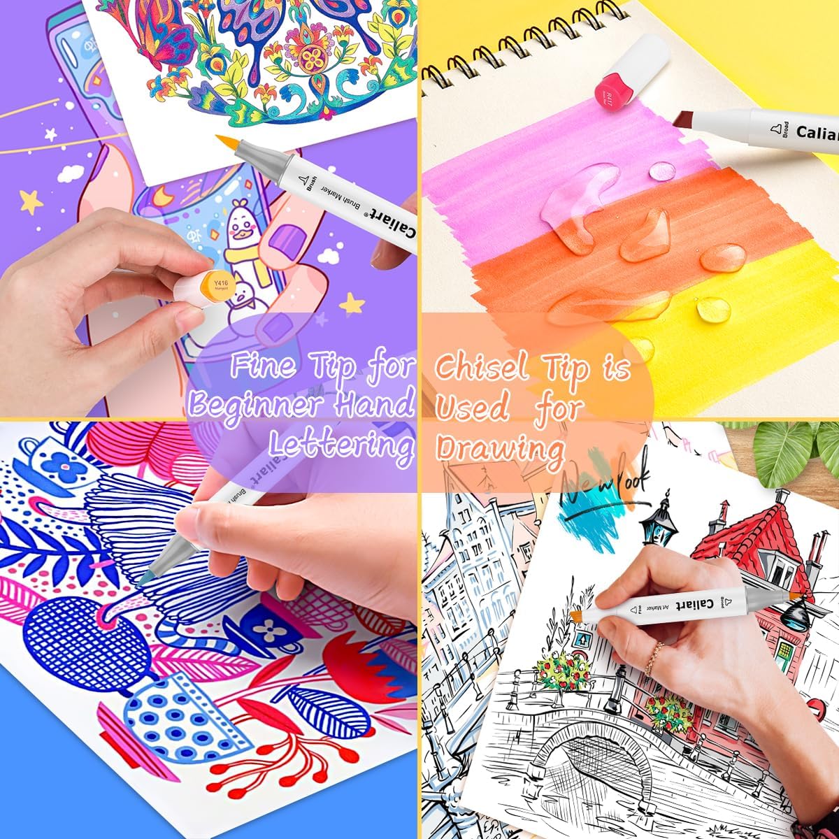 Caliart 34 dual tip brush pens included in the 41-color combo set