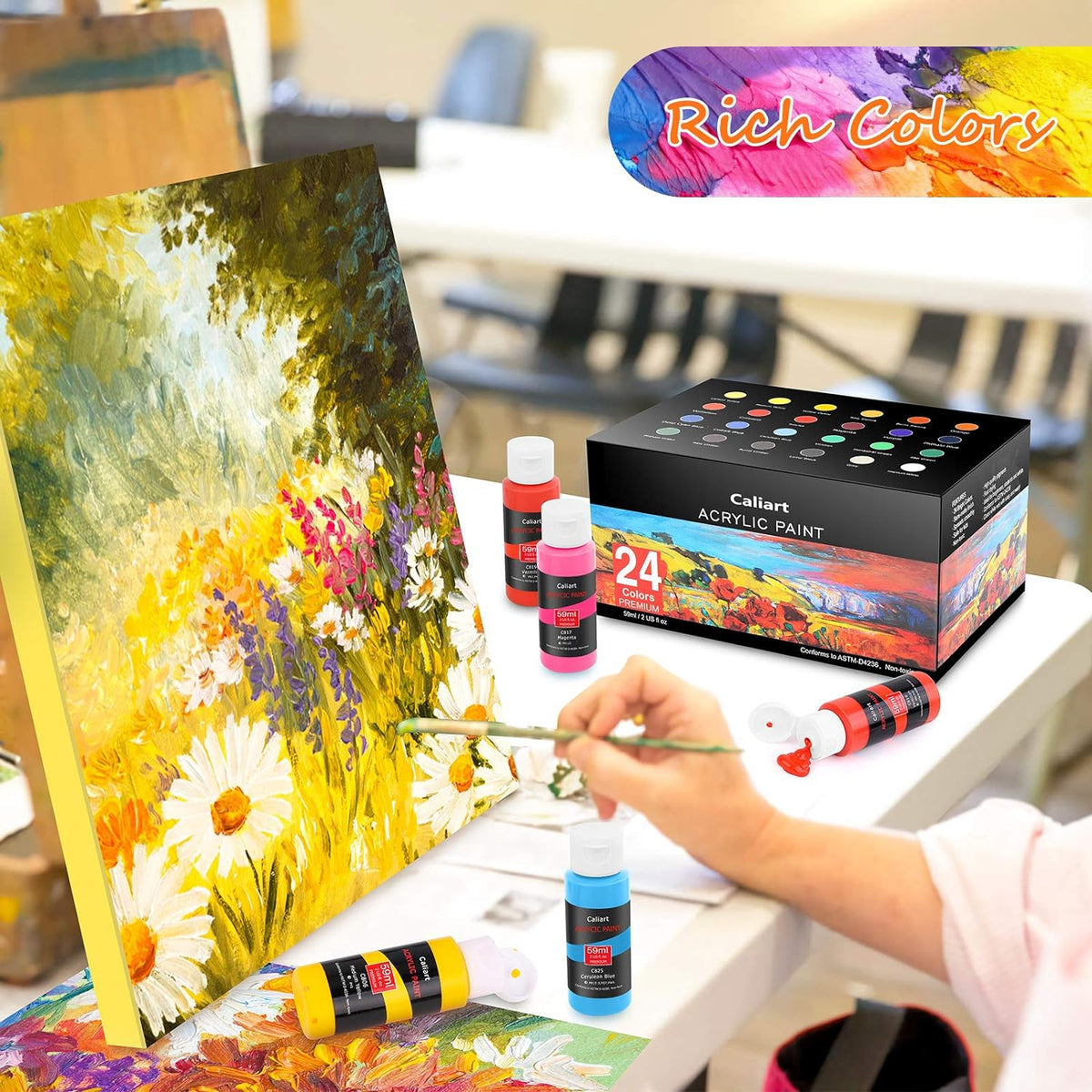 Caliart 24-Color Acrylic Paint Set with Brushes