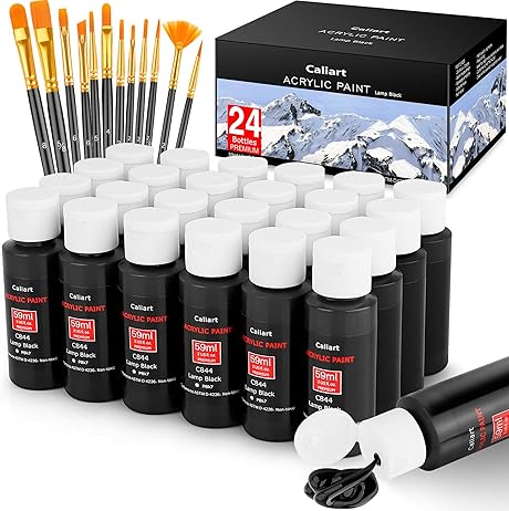 Caliart 24-Color Metallic Acrylic Paint Set with Brushes