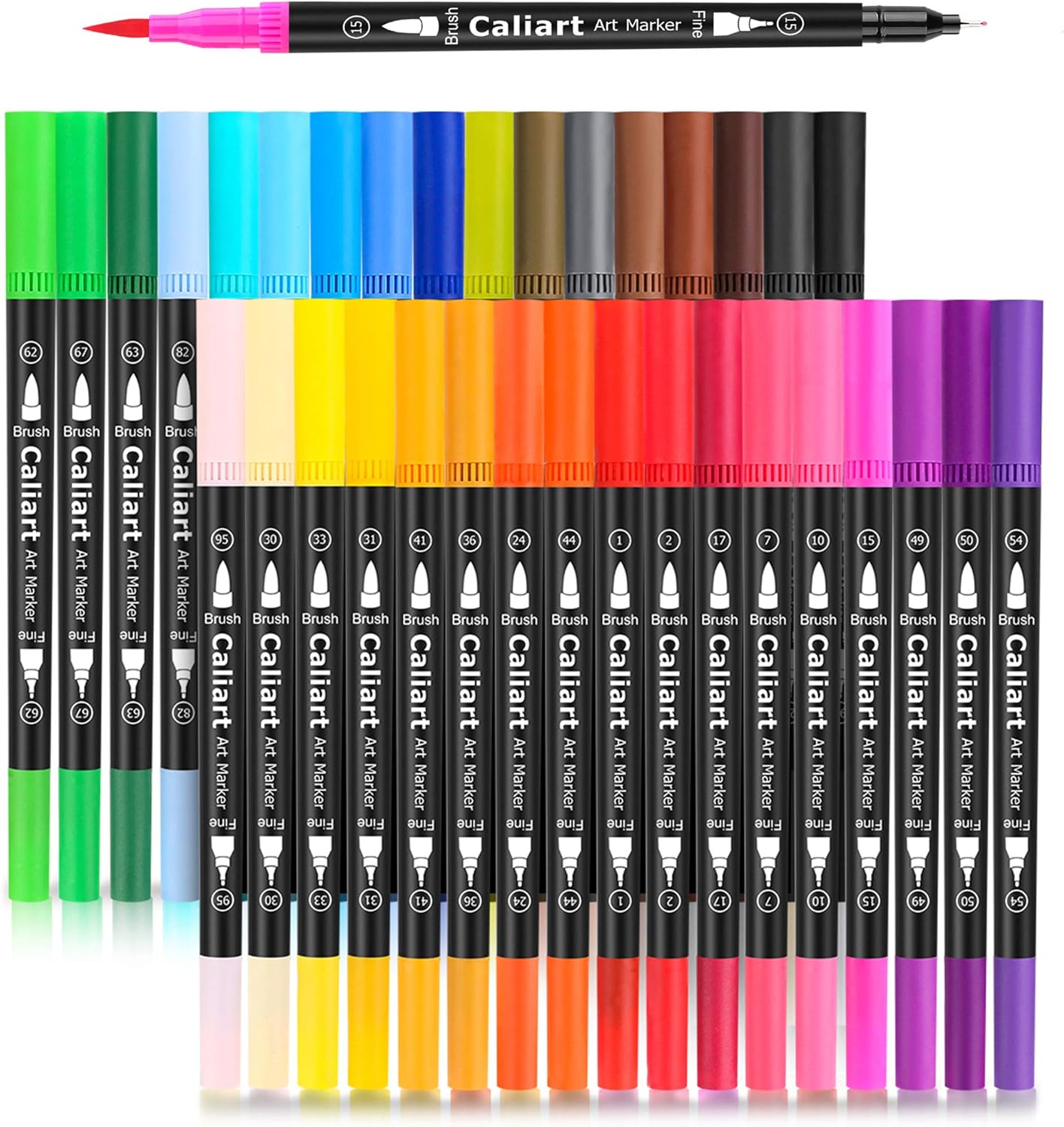 Caliart 34 brush pens and 24 outline markers shown together