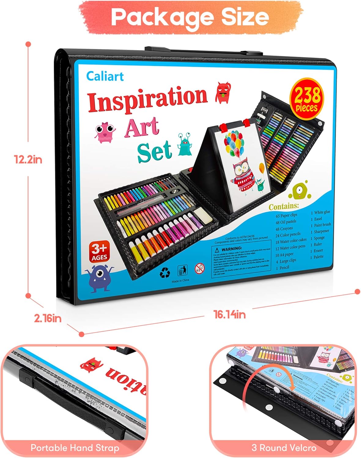 Caliart Art Supplies, 238 Pack Deluxe Art Set Painting Coloring Drawing Kit for Adults Artists