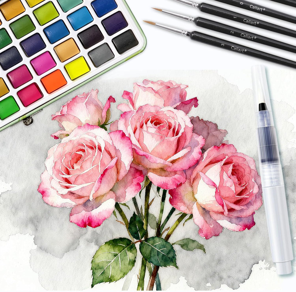 Caliart Watercolor Paint Set, 50 Colors Portable Water Color Palette Kit with Detail Paint Brush, Art Supplies Gifts for Adult Professional Artist Painting Coloring