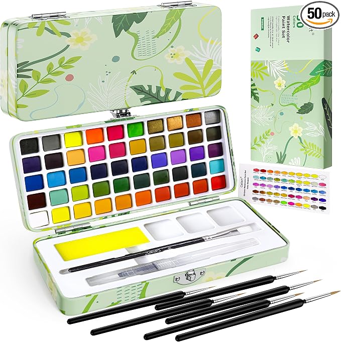 Caliart 128-Color Watercolor Paint Set with Brush