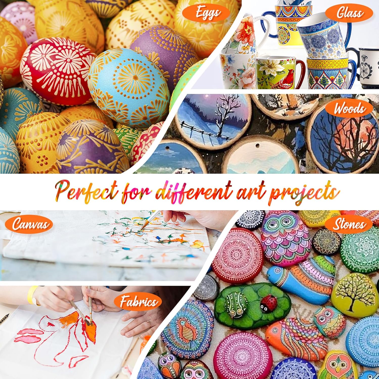 Caliart Acrylic Paint Set, 52 Colors Art Craft Paints, Rich Pigments Water Proof for Adults Artists Beginners, Canvas Ceramic Wood Fabric Rock Painting Kit Art Supplies with 4 Brushes