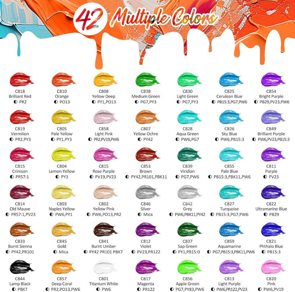 Caliart 42-Color Acrylic Paint Set with Brushes