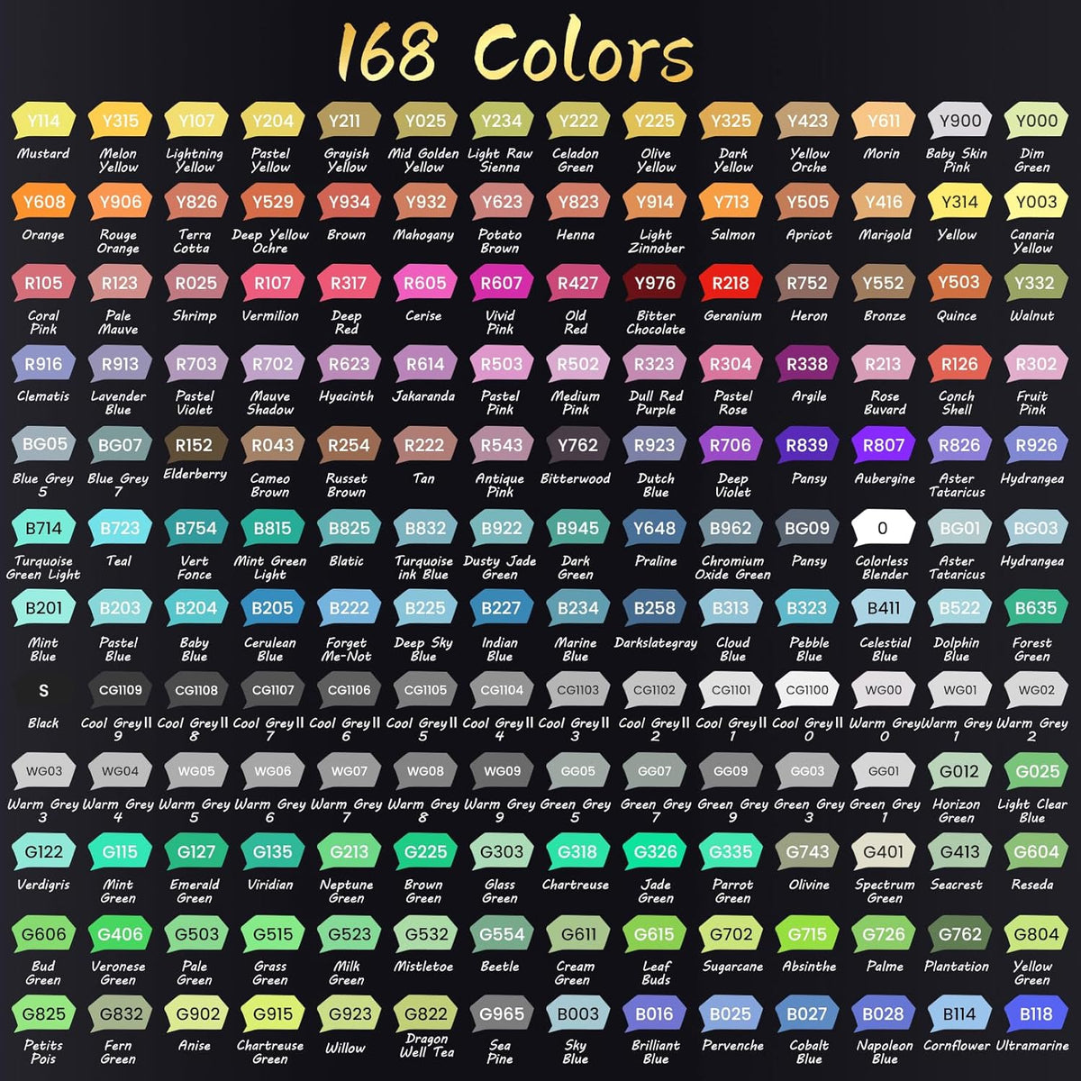 Caliart 168-Color Dual Tip Alcohol Markers Set