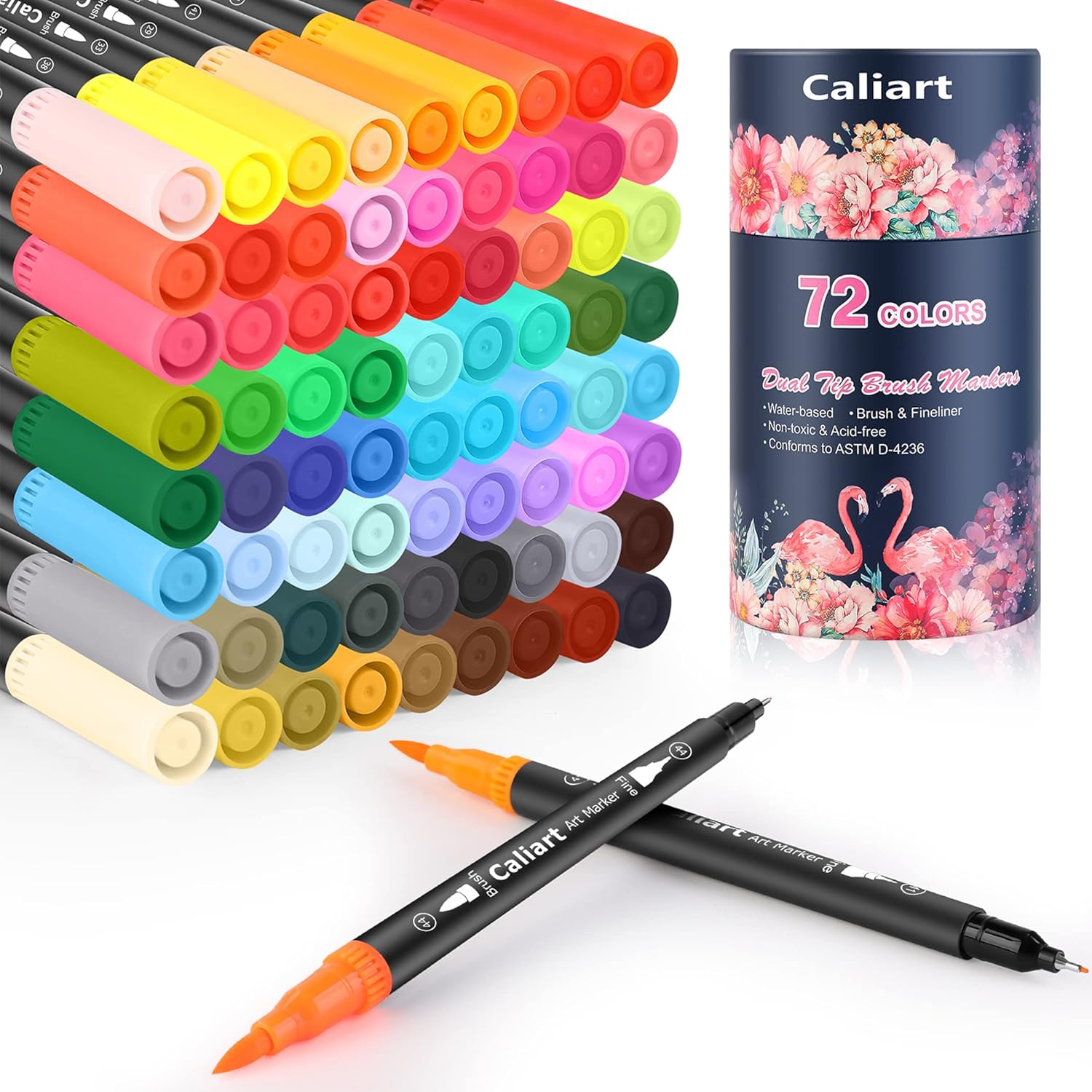 Caliart 72 brush pens and 24 outline markers shown together