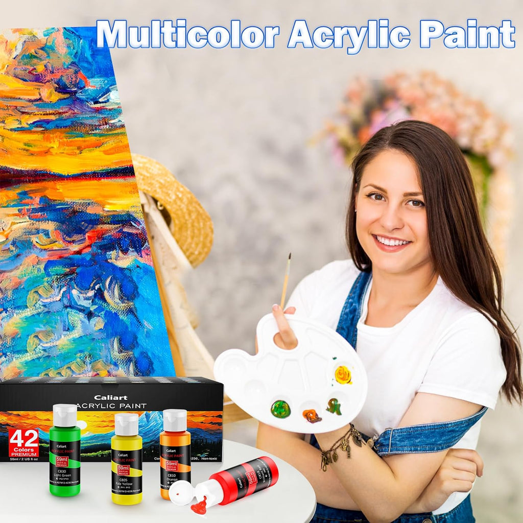 Caliart 42-Color Acrylic Paint Set with Brushes