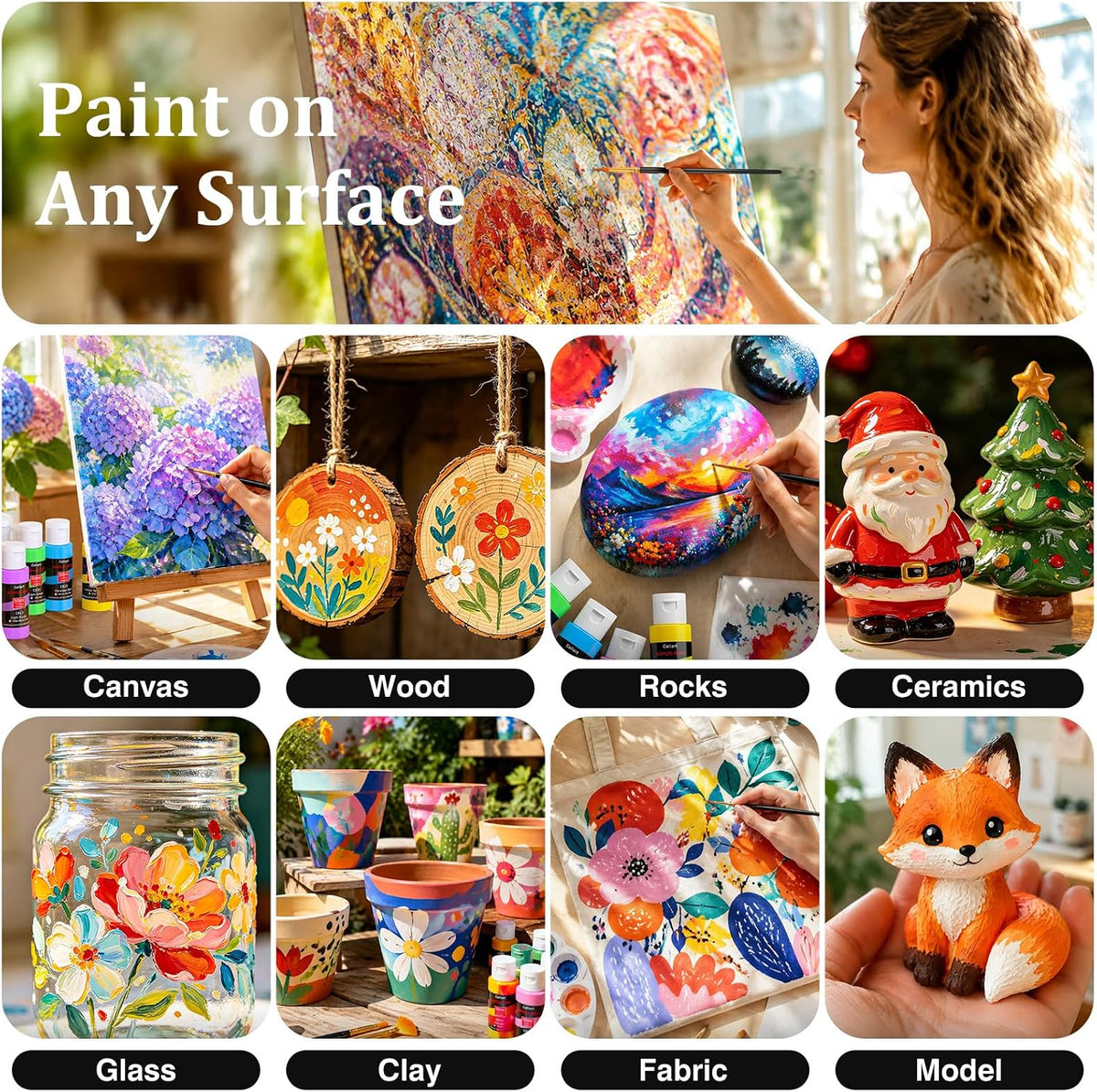 Caliart 36 Colors Acrylic Paint Set with 12 Brushes | Craft Painting kit for Adults Artists Beginners, Rich Pigment Non-toxic, Canvas Wood Rock Pumpkin Ceramic Art Supplies Paint