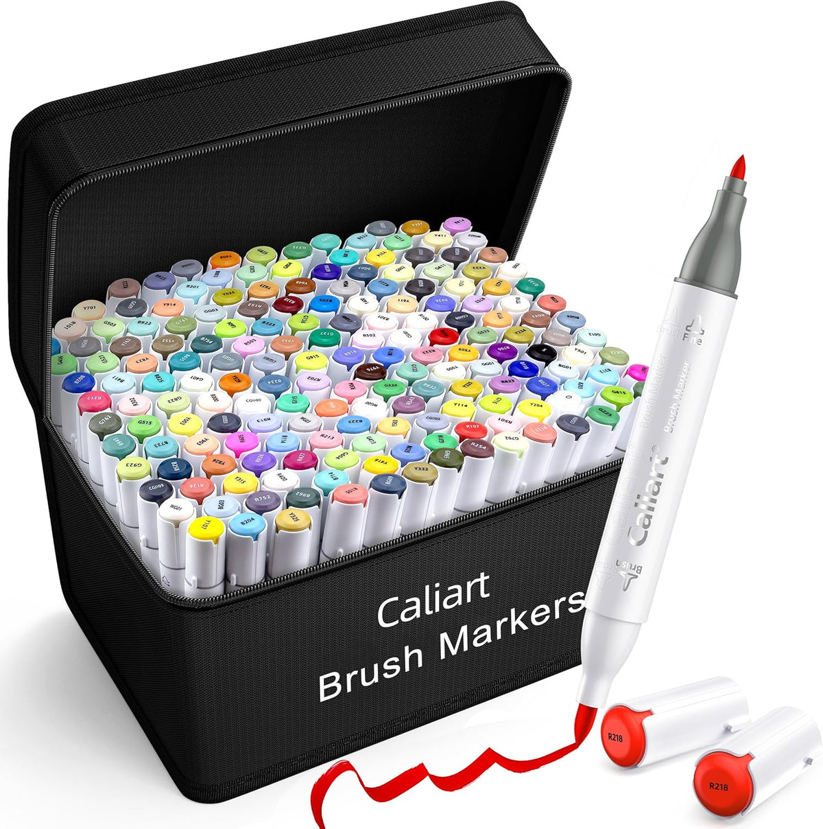 Caliart 180 Colors Brush Tip Alcohol Markers, Art Markers Brush & Fine Tip