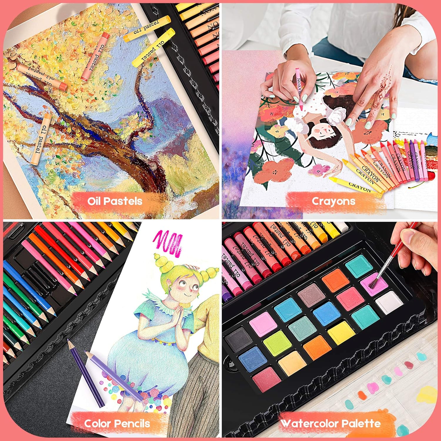 Caliart Art Supplies, 238 Pack Deluxe Art Set Painting Coloring Drawing Kit for Adults Artists