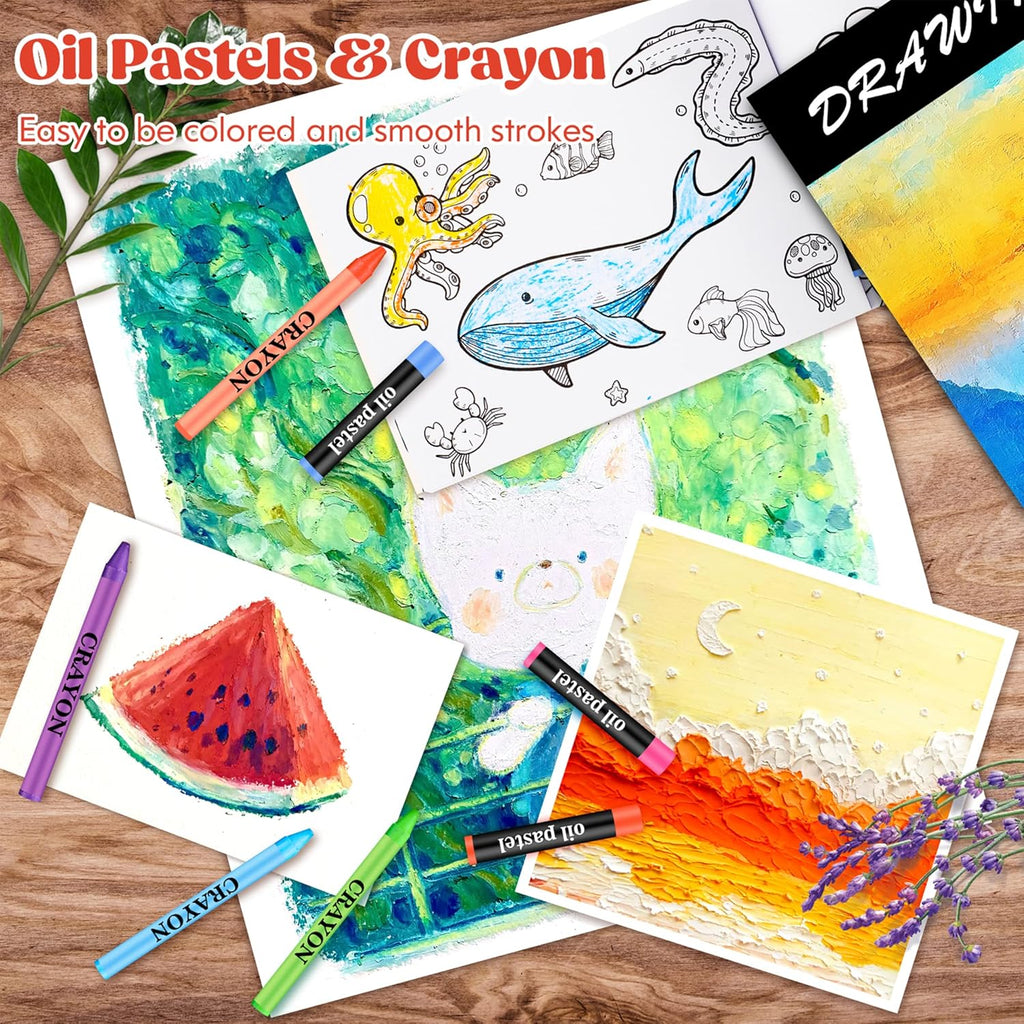 Caliart Art Supplies, 153-Pack Deluxe Art Set in Wooden Case, Crafts Drawing Painting Kits with 2 A4 Sketch Pads, Coloring Book, Birthday Gifts for Teens Girls Boys Kids Adults Artists