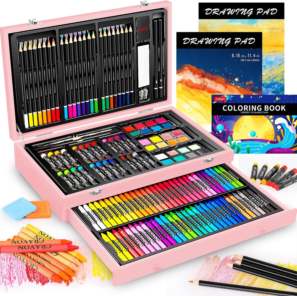 Caliart Art Supplies Kit, 153-Pack Deluxe Drawing Art Set Painting Coloring | 2 A4 Sketch Pads, Coloring Book, Colored Pencils, Crayons, Crafts Gifts for Artists Teen Girls Boys Kids Adults