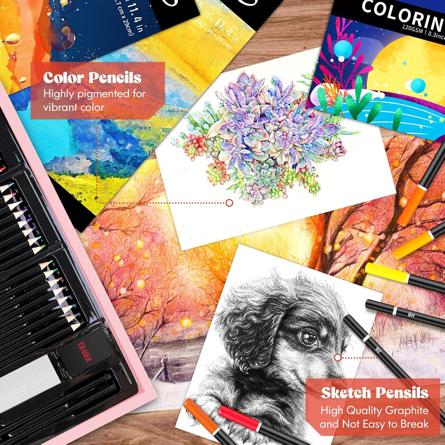Caliart Art Supplies Kit, 153-Pack Deluxe Drawing Art Set Painting Coloring | 2 A4 Sketch Pads, Coloring Book, Colored Pencils, Crayons, Crafts Gifts for Artists Teen Girls Boys Kids Adults