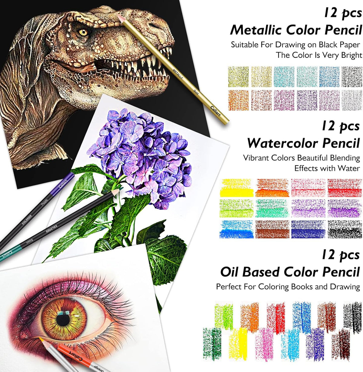 Caliart 176PCS Art Supplies Sketching Kit with 100 Sheets 3-Color Sketch Book, Graphite Colored Charcoal Watercolor & Metallic Pencils, Drawing Set Gifts for Adults Teens Girls Boys Kids