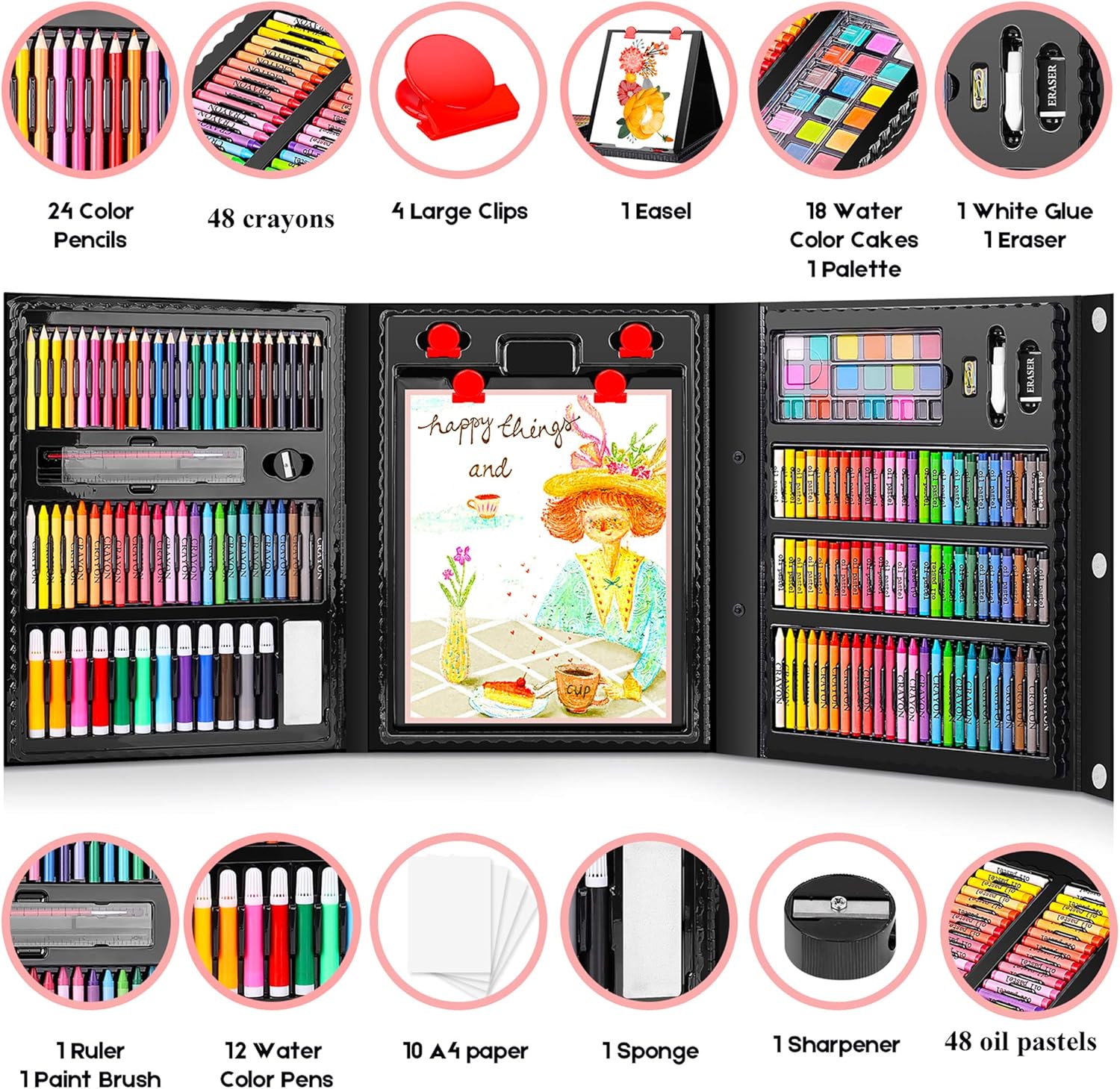 Caliart Art Supplies, 238 Pack Deluxe Art Set Painting Coloring Drawing Kit for Adults Artists