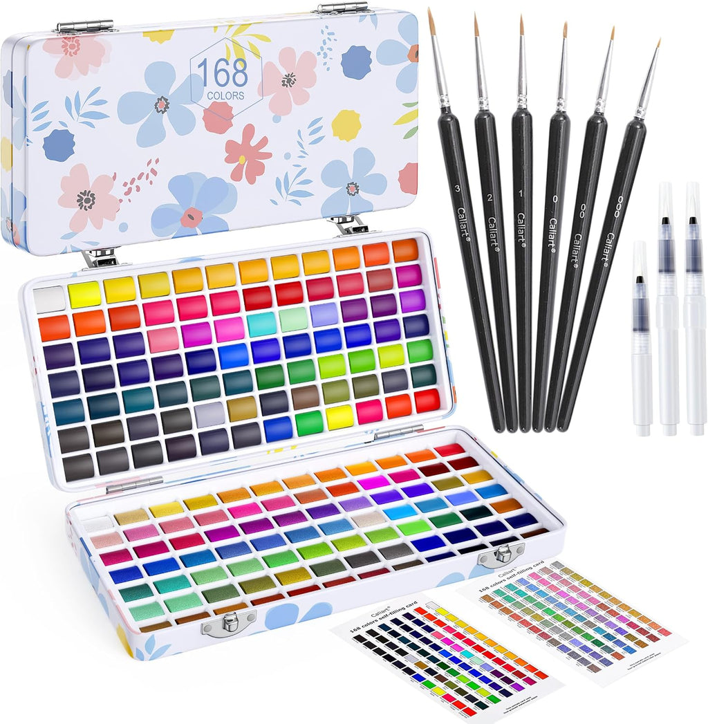 Caliart 168-Color Watercolor Paint Set with Brush