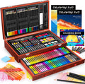 Caliart Art Supplies, 153-Pack Deluxe Art Set in Wooden Case, Crafts Drawing Painting Kits with 2 A4 Sketch Pads, Coloring Book, Birthday Gifts for Teens Girls Boys Kids Adults Artists