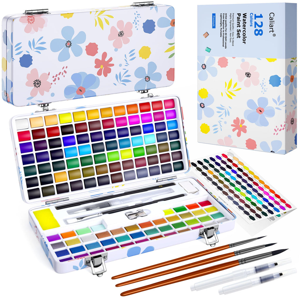 Caliart Watercolor Paint Set, 168 Colors Portable Water Color Palette Kit with Detail Paint Brush, Art Supplies Watercolor Painting Kit Drawing Gifts for Adults Beginners Professional Artists