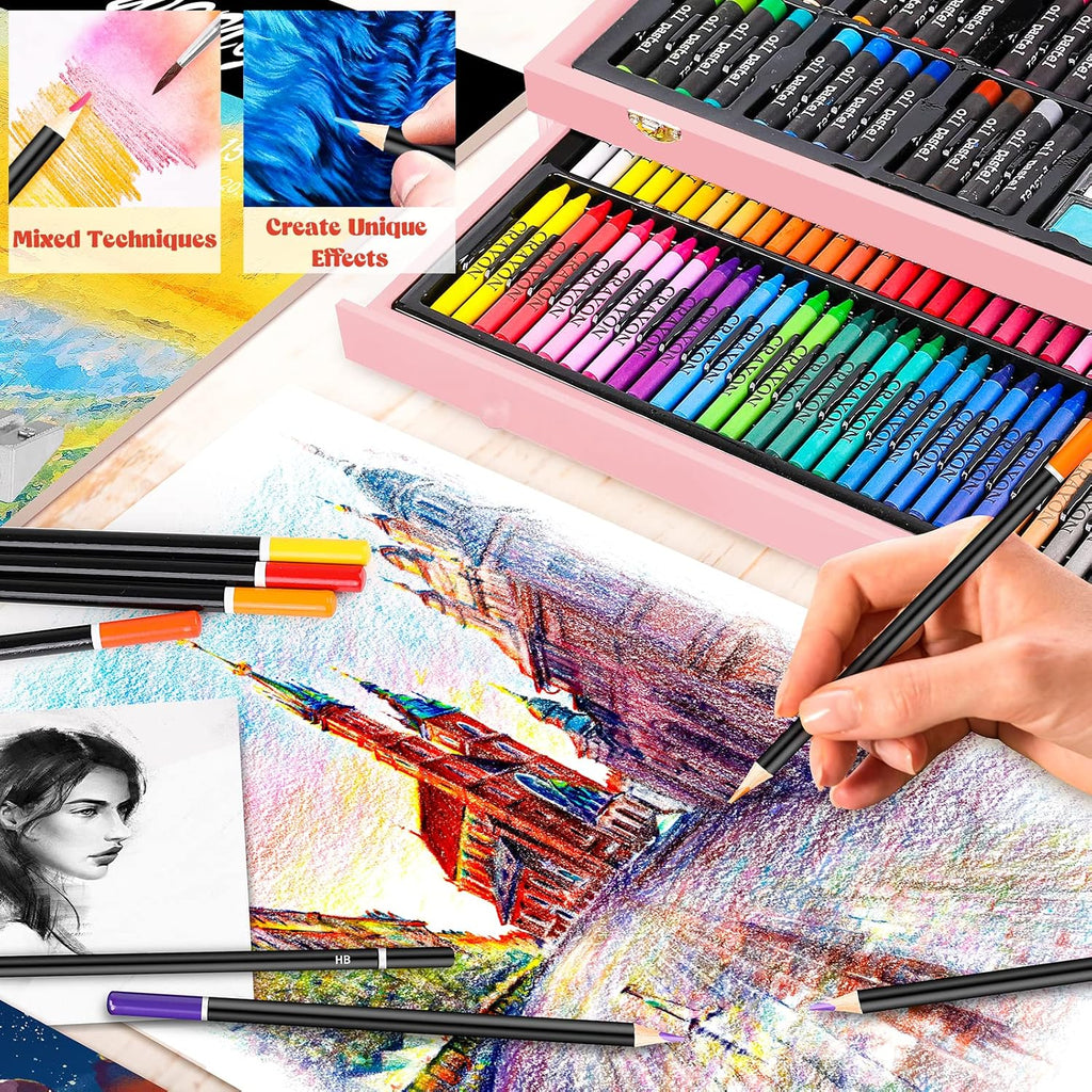Caliart Art Supplies Kit, 153-Pack Deluxe Drawing Art Set Painting Coloring | 2 A4 Sketch Pads, Coloring Book, Colored Pencils, Crayons, Crafts Gifts for Artists Teen Girls Boys Kids Adults