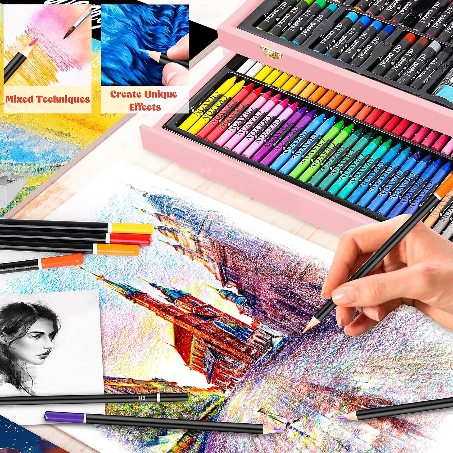 Caliart Art Supplies Kit, 153-Pack Deluxe Drawing Art Set Painting Coloring | 2 A4 Sketch Pads, Coloring Book, Colored Pencils, Crayons, Crafts Gifts for Artists Teen Girls Boys Kids Adults