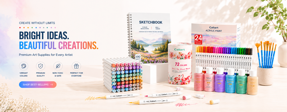 Caliart alcohol markers with sketchbook and 24-color acrylic paint set - premium non-toxic art supplies